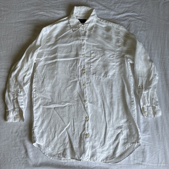 Liz Claiborne Tops - VTG Liz Claiborne Lizsport White 100% Linen Button Up Long‎ Sleeve Blouse Size S